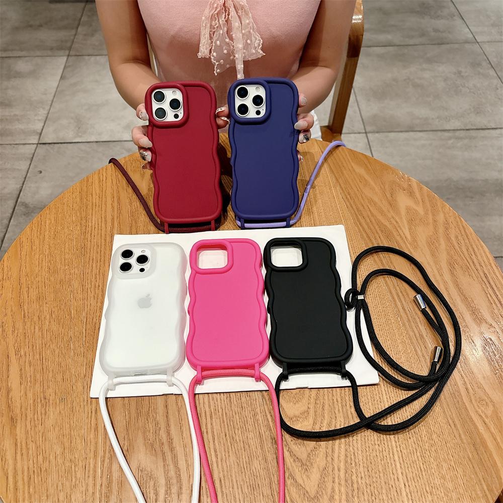 Crossbody Lanyard Case For iPhone 17 Air 16 Pro Max 15 14 13 Wave Edge Frame Adjustable Necklace Strap Rope Soft Silicone Cover