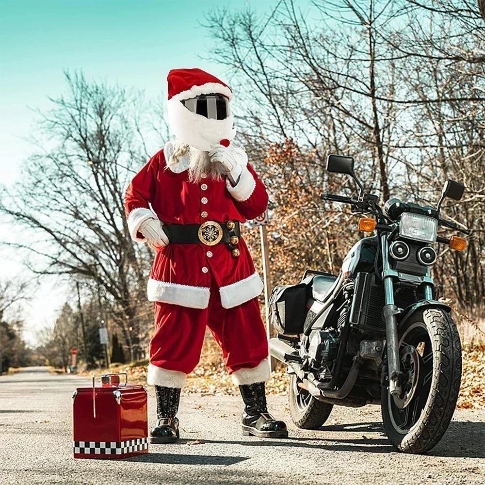 Christmas Motorcycle Helmet Cover – Santa Claus Plush Hat for Bike Riders Xmas Party Fancy Accessory Gift