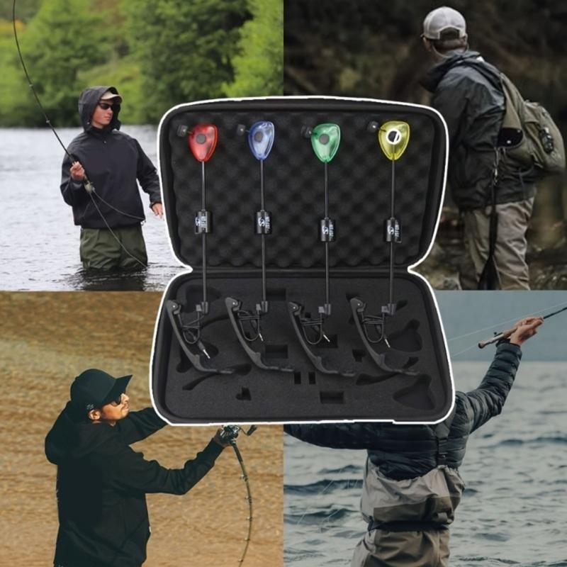 4Pcs Bites Alarm Indicators Sensitive Fishing Bites Indicator LED Illuminated Fishing Swingers Set Fishing Equipment