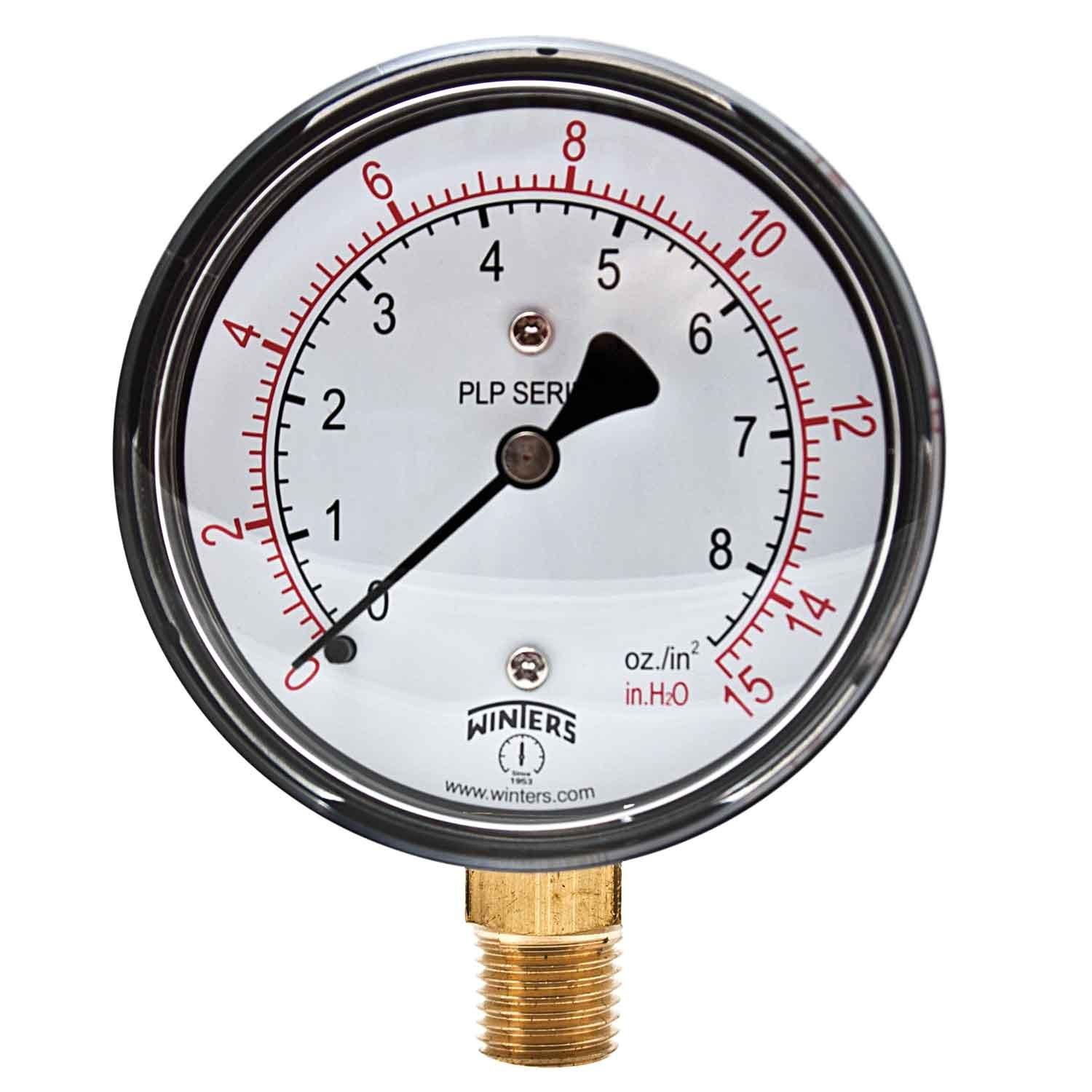 

Winters PLP Series Steel Dual Scale Low Pressure Gauge with Brass Internals, 0-15 Water/Oz, 2-1/2 Dial Display, +/- 3-2-3% Accuracy, 1/4 NPT
