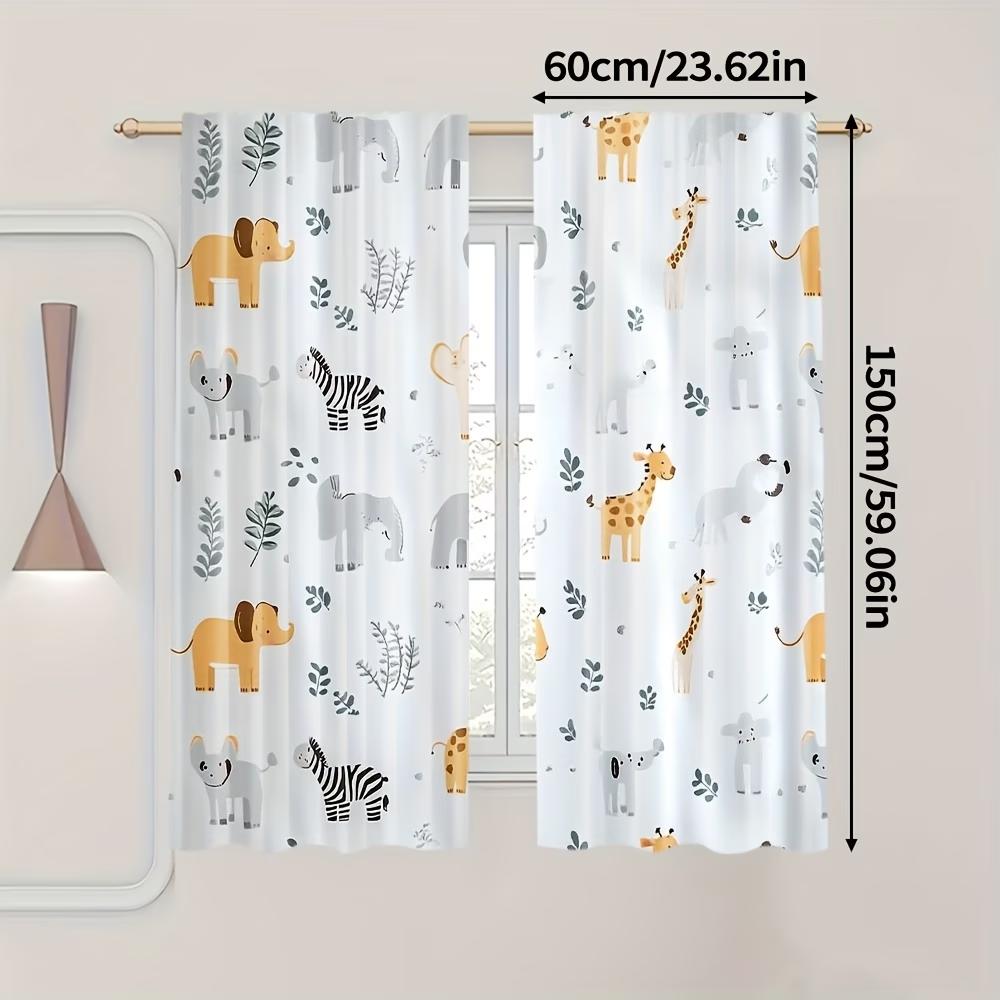 2PCS Digital Printed Curtains, Cute Cartoon Animals Kids Nursery Pattern, Window Drapes for Living Room Bedroom Home Decoration