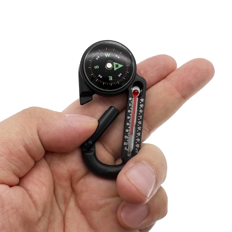 Portable Aluminum Alloy Carabiner with Compasses & Thermometer Camping Accessory