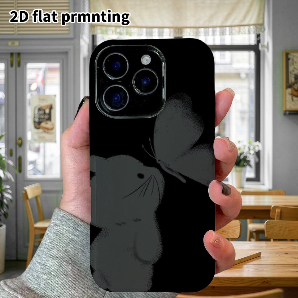 Phone Case: 2D flat, suitable for iPhone 18 17 16 15 14 13 12Pro protective case, black cat and butterfly, perfect Christmas and Halloween holiday gif