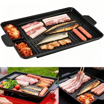 Koreanische BBQ Grillpfanne für Kochen im Innen- und Außenbereich Antihaft Räucherfrei Rechteckige Grillplatte mit Ölablauf
