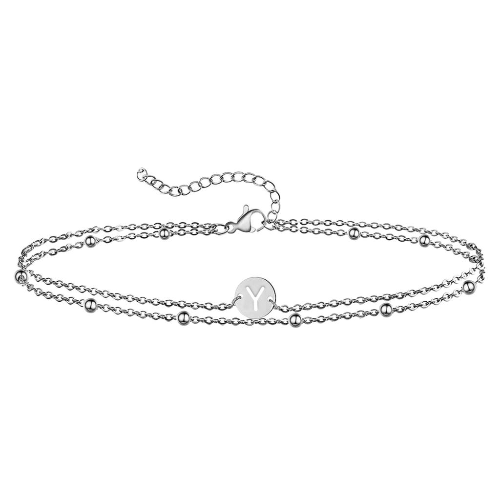 Stainless Steel Bead Chain Round Letter Double-layer Bracelet