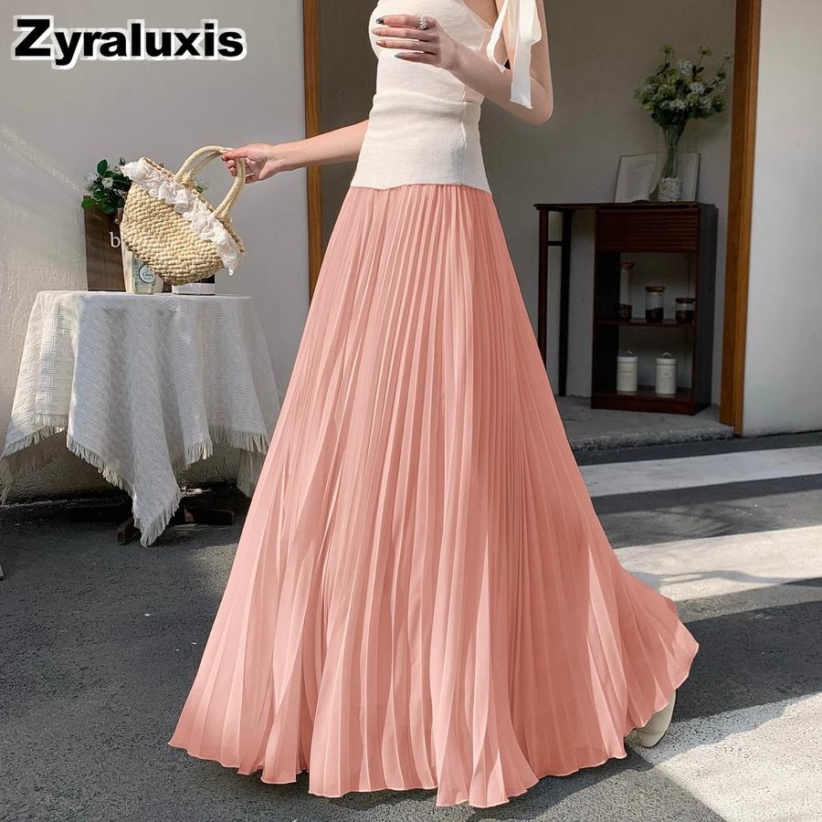 Gentle Breeze Maxi Chiffon Midi A-Line Skirt for Women Summer New Arrivals Casual Over-the-Knee Ruffles Dress