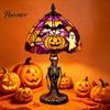 Interior Gothic Lighting Halloween Pumpkin Bat Table Lamp, Stained Glass Reading Light, Night Light Cozy Nightstand for Bedroom Bookshelf, Seasonal