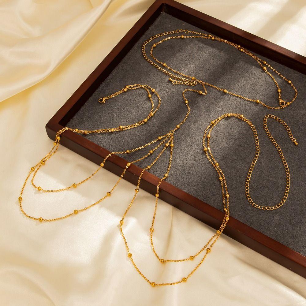 Bohemian Beads Chest Chain Imitation Pearl Gold Color Metal Chain Body Jewelry Vacation Style Adjustable Waist Chain Party