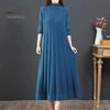 Winter Sweater Pleated Midi Dress Women Fall Knitted A-line Loose Hem Solid Color High Collar Autumn Neck Protection Thick Warm Long Sleeve