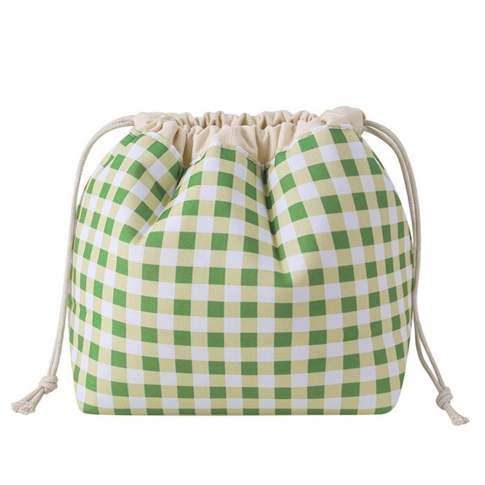 Plaid Pattern Drawstring Cosmetic Organizer Large Capacity Drawstring Storage Pouch  Travel Storage