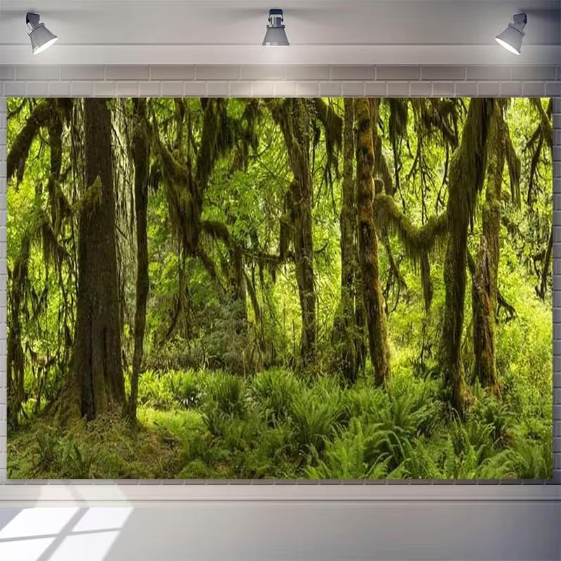 2D Ancient Green Mossy Trees Backdrop Enchanted Forest Photo Background 47.2x31.5inch/120*80cm