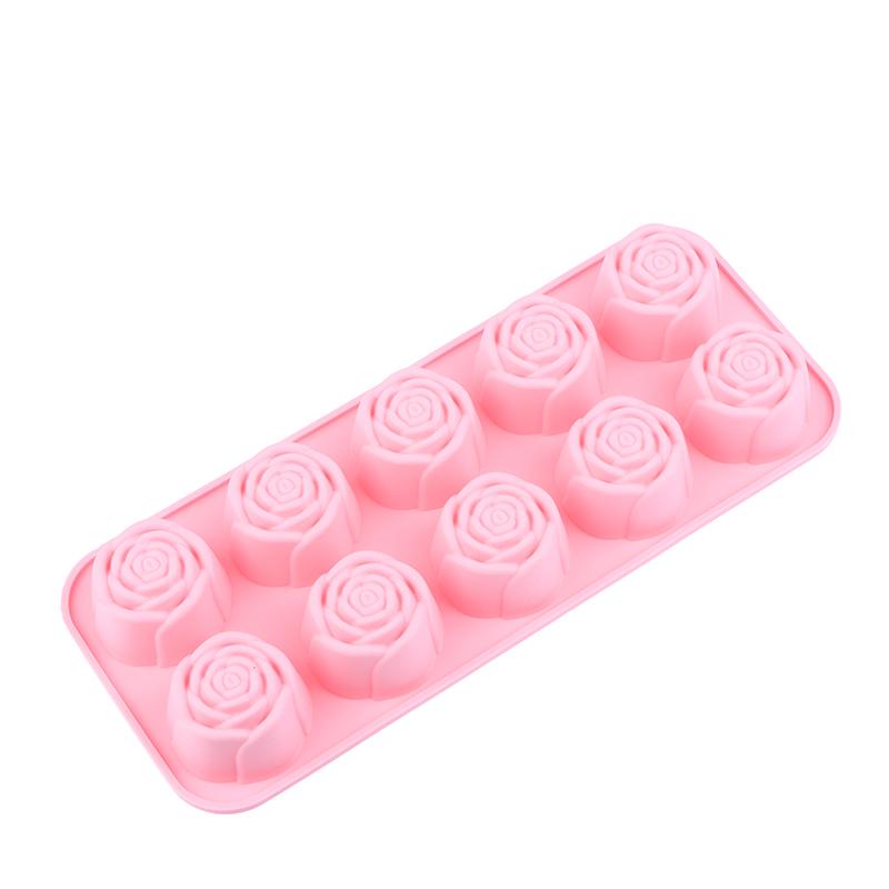 10-Cavity Silicone Rose Cake Mold Nonstick Reusable Baking Pan For Diy Cupcake Chocolate Candle Soap Dessert Decoration Mold
