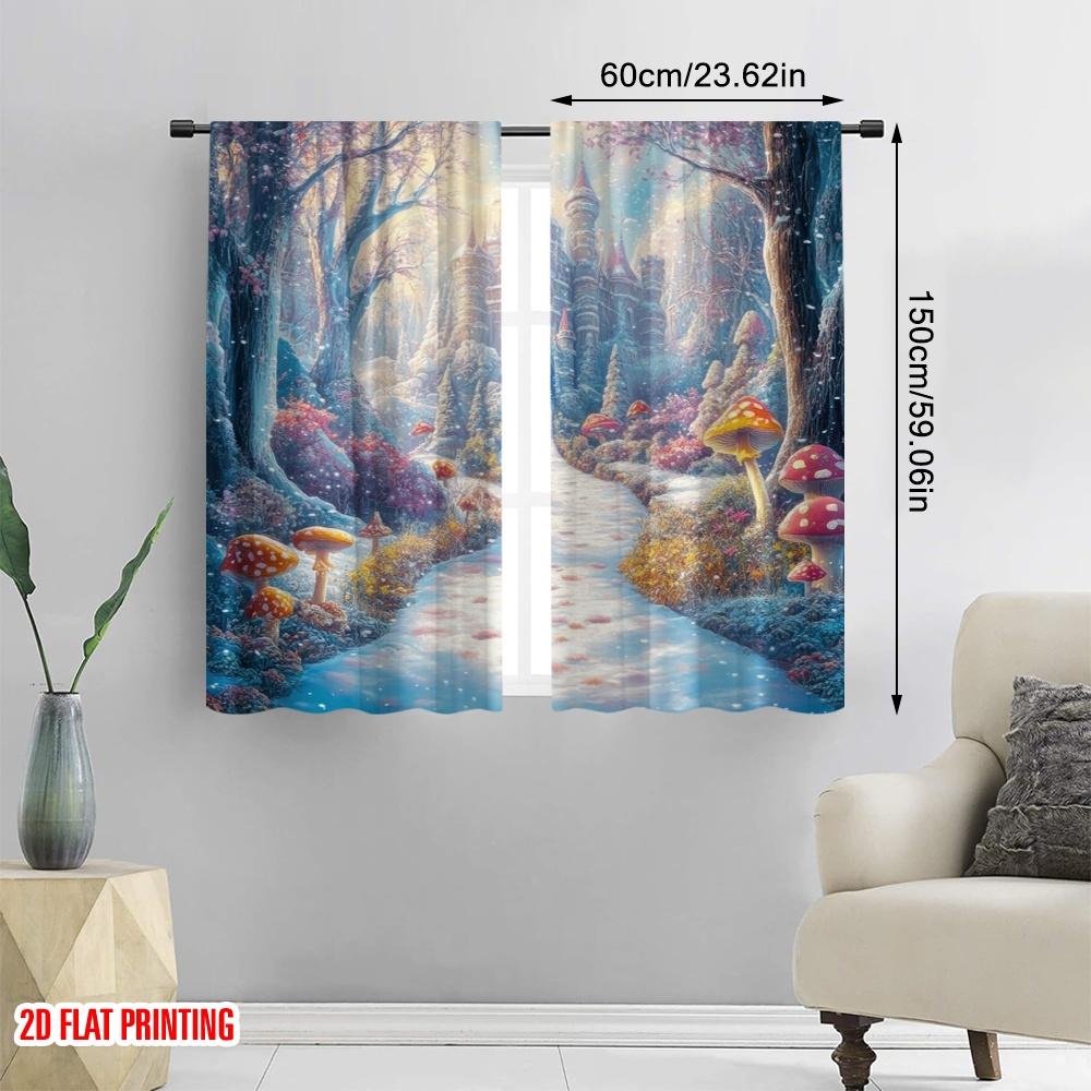 2 Stück, 2D-Flachdruck Kreative Vorhänge Verzauberte Winterlandschaft Vielseitig Langlebig Polyester (ohne Stange) Dekorationen für Zuhause
