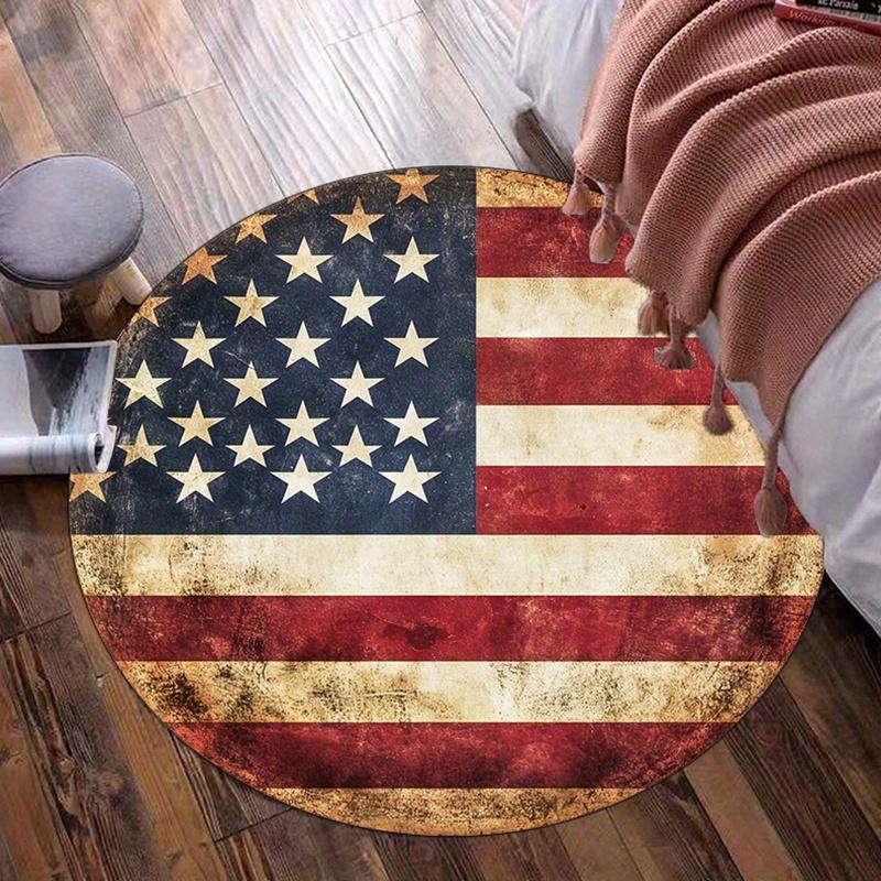

Круглый ковер с винтажным американским флагом Патриотический дизайн США Декор для дома Спальня Гостиная Напольный коврик Мягкий нескользящий ковер 60cm x 60cm