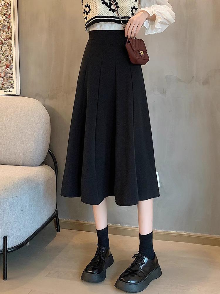 

Женская черная плиссированная юбка-клёш А-силуэта с высокой талией - Новый весенний стиль, средней длины, маленького размера XL чёрный