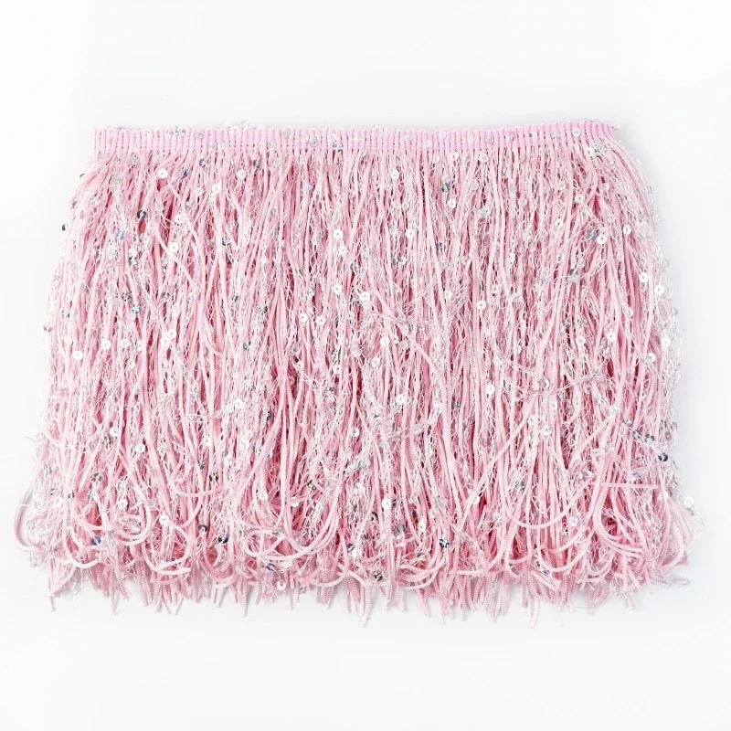 3/5/10M 20cm Sequin Fringe Tassel DIY Clothing Sewing Acessories Latin Dress Lace Trim Fabric Performance Garment Laces Trimming