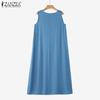 ZANZEA Women Summer Casual Round Neck Loose Sleeveless Dress