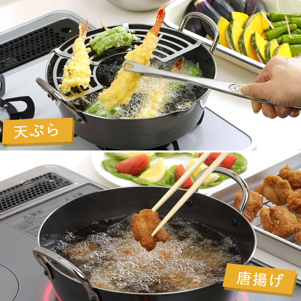 Shimomura Planning Tempura Thick 24cm in Gas Compatible with Heat Bottom Prevent Oil Temperature from Fried Fried 44726 Pot, Bottom, [Made Japan]