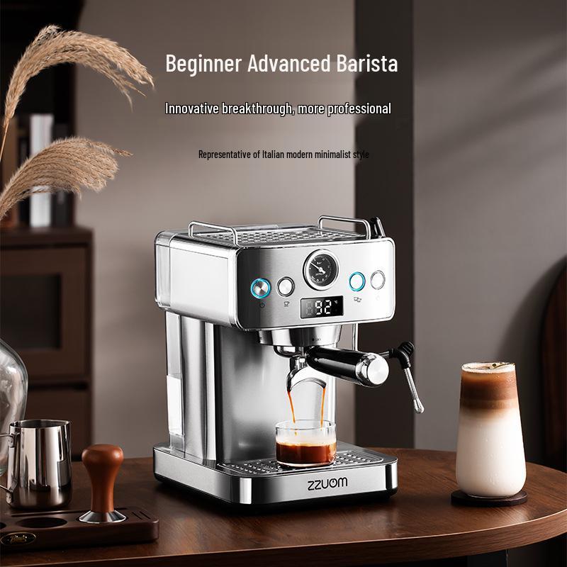 Kompaktní poloautomatický kávovar na espresso s vysokotlakou parou a napěňovačem mléka - Nerezový kávovar pro domácnost a kancelář