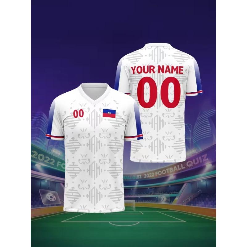 Haiti Maglia da Calcio Nuova Personalizzabile Gratuitamente Fai da Te Nome Numero Bandiera Haitiana Stampa 3D Magliette Sportive Top Casual da Uomo