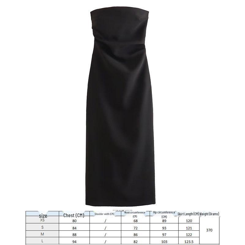 2024 European and American Fashion Black Silk Satin Midi Dress - Round Neck Sleeveless Design