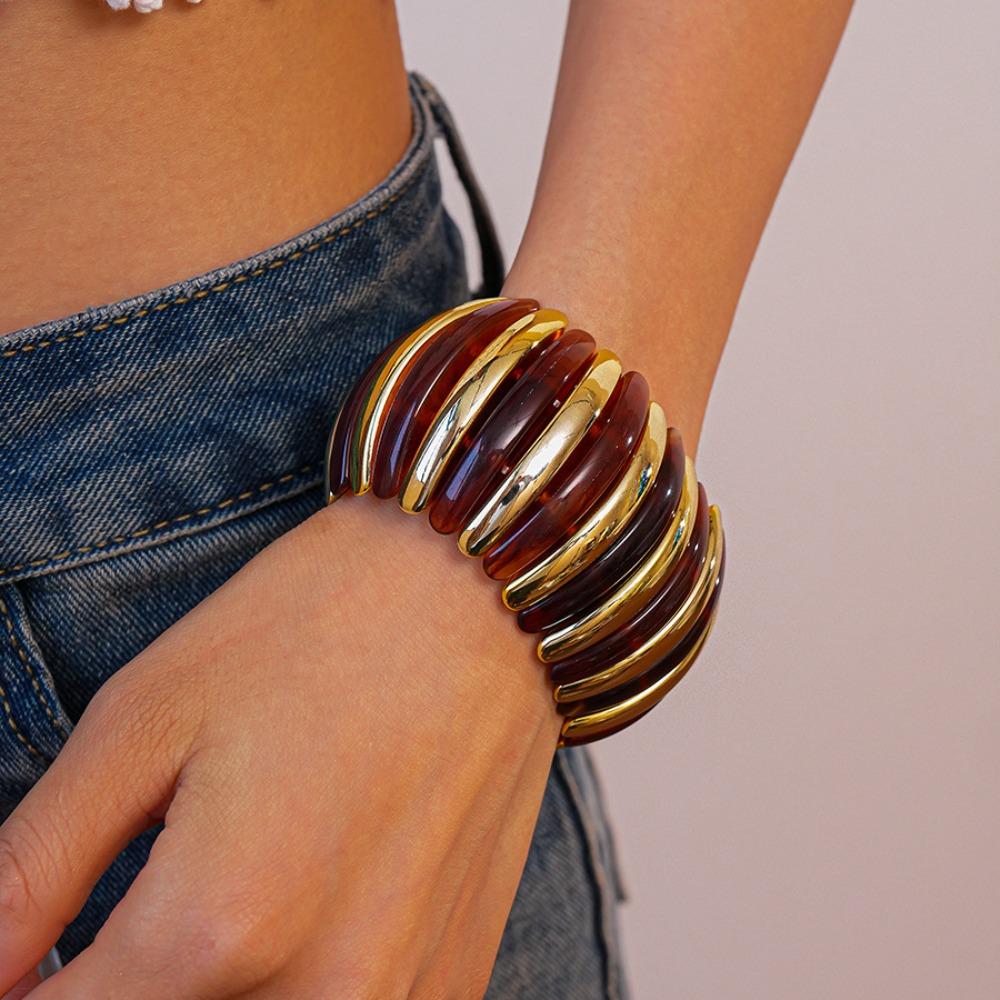 Wide Exaggerated Bracelet Elastic Rope Bead Wide Chunky Bangles Acrylic Bangle  Decoration