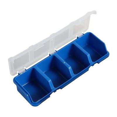 1 Stück Langlebige 4-Fächer Teileaufbewahrungsbox mit Deckel Blau Rot Schraubenorganizer Box Display Kunststoff Werkzeugteil Behälter Box