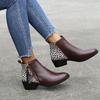 Übergröße Leo-Print & Nude Spitz zulaufende Stiefeletten mit Seitenreißverschluss - Damen Lederstiefel für Herbst/Winter 2021