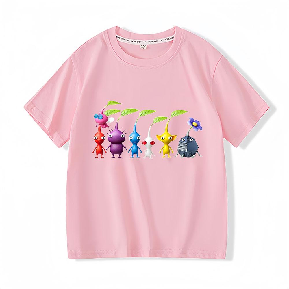 100% Cotton Game Pikmin Children's T-Shirt Funny Casual Kids Top Cartoon Graphic Printing Tees O-Neck Short Sleeve Summer Wear