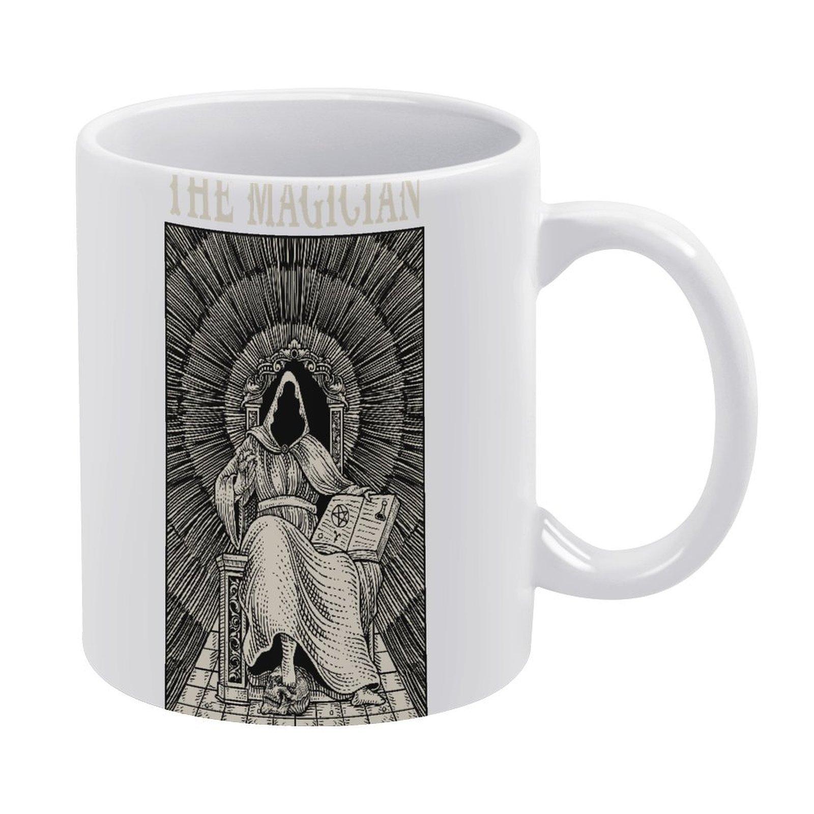 

11oz White Coffee Cup with Printed Areas on Both Sides, Heat-Resistant Ceramic and Smooth Body for Everyday Beverage Time білий