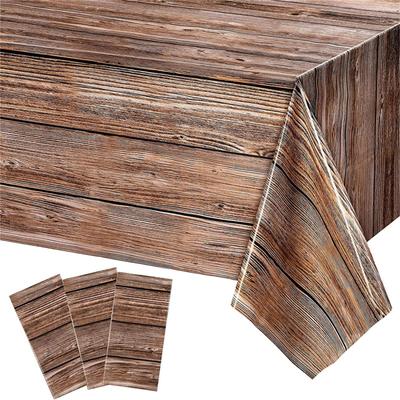 Rectangle Wood Grain Tablecloths Plastic Table Covers 108 Inch Vintage Farmhouse Table Cloth Decor for Wedding Birthday Party