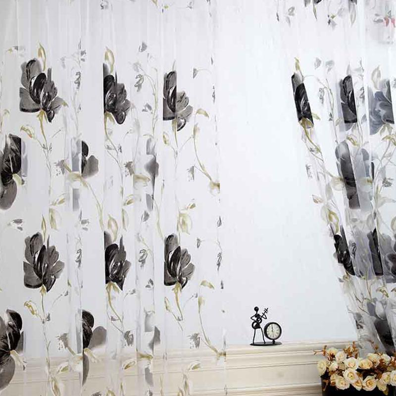 1Pc Kitchen With Eyelet Ring Top Voile Home Decor Floral Rod Pocket Top Bedroom Window Curtains 100X200CM