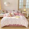Romantic Floral Love Heart Duvet Cover Queen 4 Pcs Kawaii Strawberry Bedding Set For Girl Teen Reversible Pink Comforter Cover