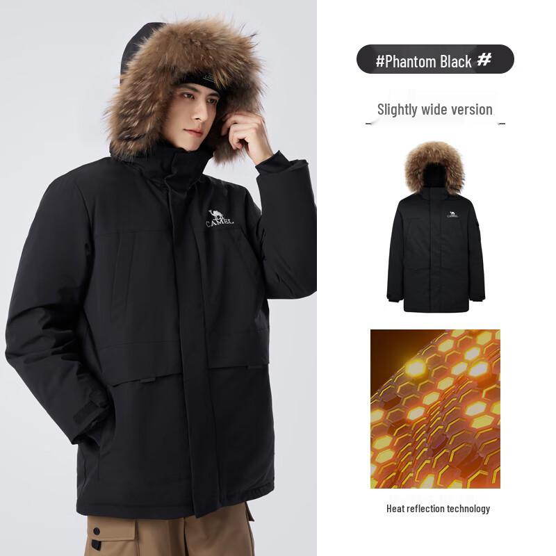 Camel Men's Winter Thickened Down Jacket with Detachable Fur Collar