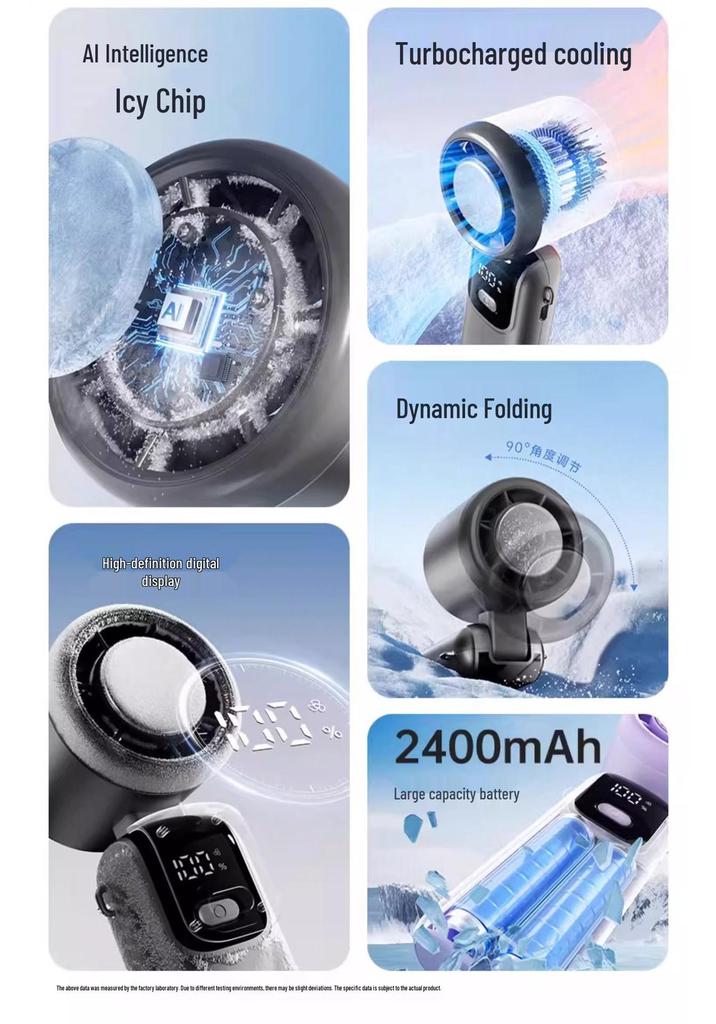 Foldable Handheld Neck Fan with Turbo Cooling and Ice Pack