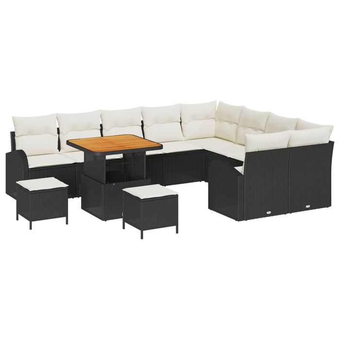 VidaXL Ensemble de canapé de jardin de 12 pièces avec coussins en poly rattan et acacia 3362430