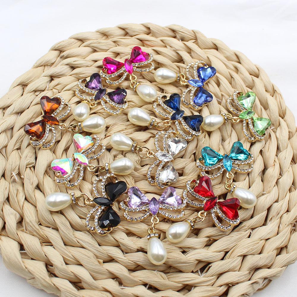 2 Pieces of 35 * 45mm Alloy Rhinestone Glass Bow Pearl Pendant DIY Wine Glass Decoration Clothing Hair Accessories