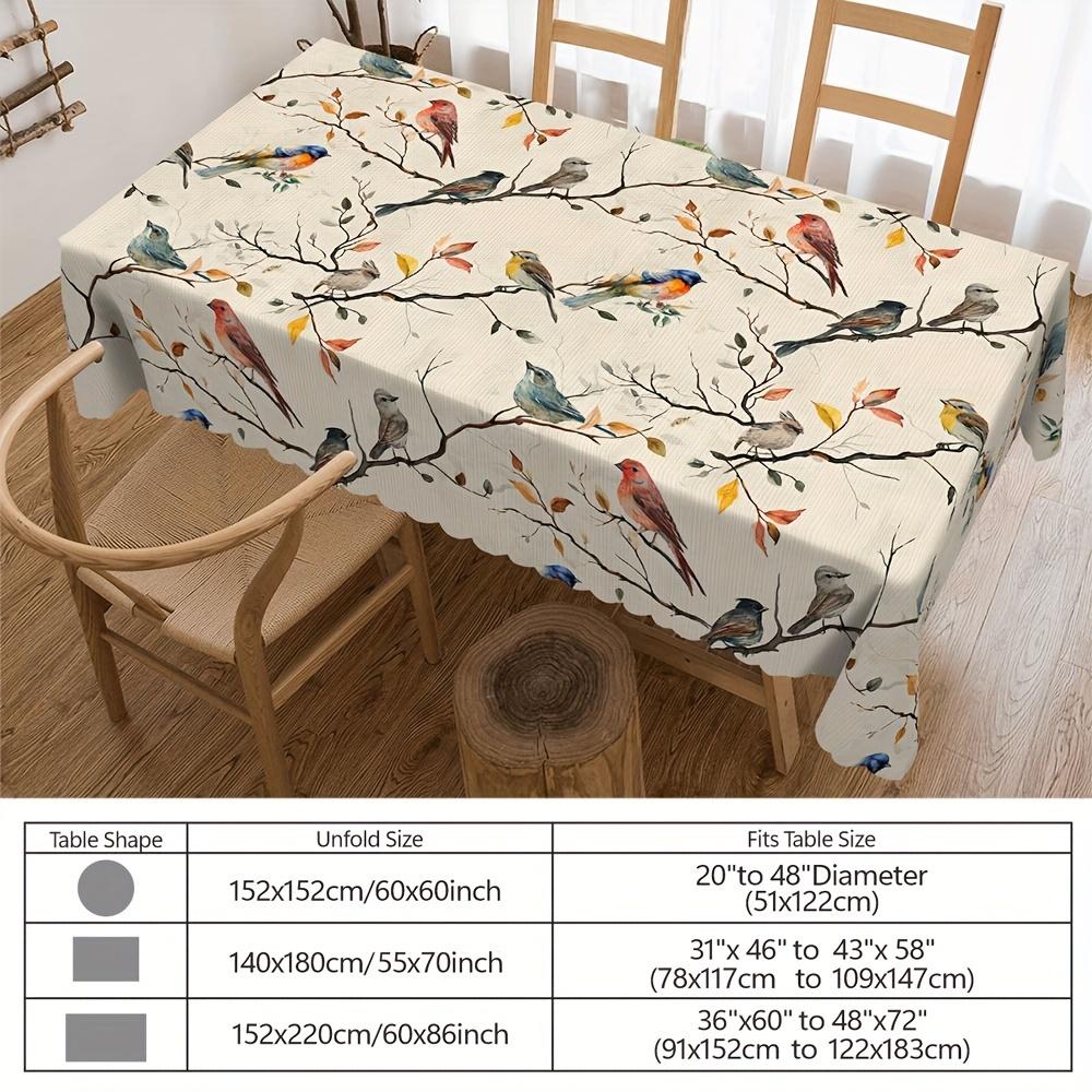 Spring Floral Bird Rectangle Waterproof Tablecloth Holiday Party Decor Farmhouse Kitchen Dining Tablecloth Home Table Decor
