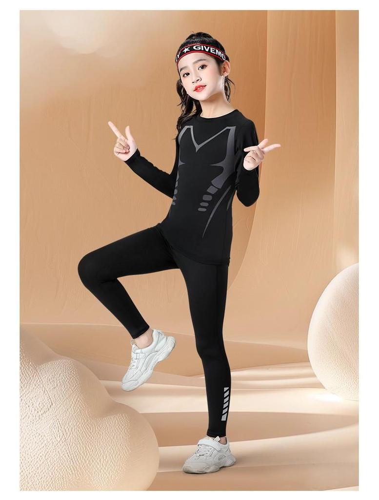 Set Base Layer Sportivo Asciugatura Rapida per Ragazze con Collant Caldi - Tuta da Allenamento Autunno/Inverno