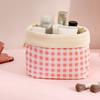 Plaid Pattern Drawstring Cosmetic Organizer Portable Drawstring Storage Pouch  Sundries Storage