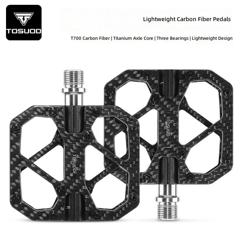 TOSUOD Three-Bearing Pedal for MTB and Road Bikes Carbon Fiber and T700 Titanium Axle Aluminum Alloy Body for Outdoor Cycling Bearing