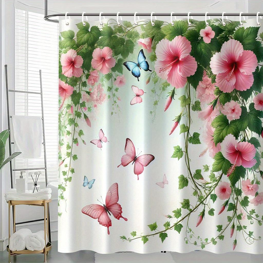 1Pcs Shiny Butterfly Flower Waterproof Shower Curtain Modern Polyester Bathroom Partition 12 Hooks