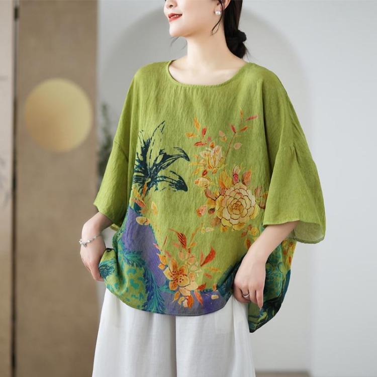 Nova Blusa Floral de Verão Oversize Camiseta Solta Tamanho Grande Feminina Manga Curta Tops Casuais Camisetas