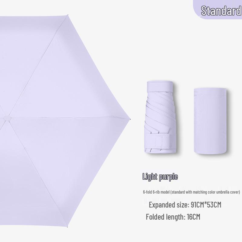 Compact Ultra-Light Six-Fold Capsule Umbrella with Black Glue Sun Protection and Hook