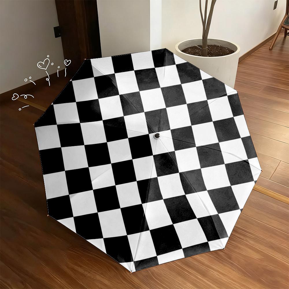 

Automatic Opening/Closing Umbrella with Single Button | Compact Foldable, Black and White Checkered Pattern, Ideal for Travel, (as the picture,Iron&8K)