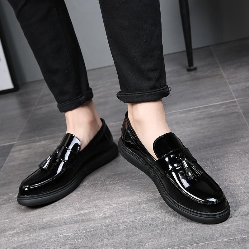 Patent Leather Fashion Casual Foot Leather Shoes Business Pointed Lazy One Pedal Men'S Shoes One Piece 9203-X