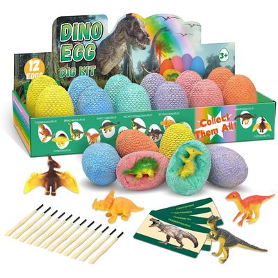 12er-Pack Oster Dino-Ei Ausgrabungs-Set, Dinosaurier Ausgrabungsspielzeug mit Werkzeugen & Lernkarten, STEM Archäologie Wissenschafts-Set, Osterparty