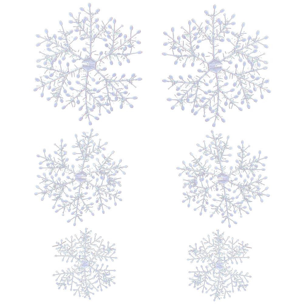 6Pcs Winter Brushed Snowflakes Christmas Tree Hanging Snowflake Plastic Artificial Snowflake Ornament for Xmas New Year Decor