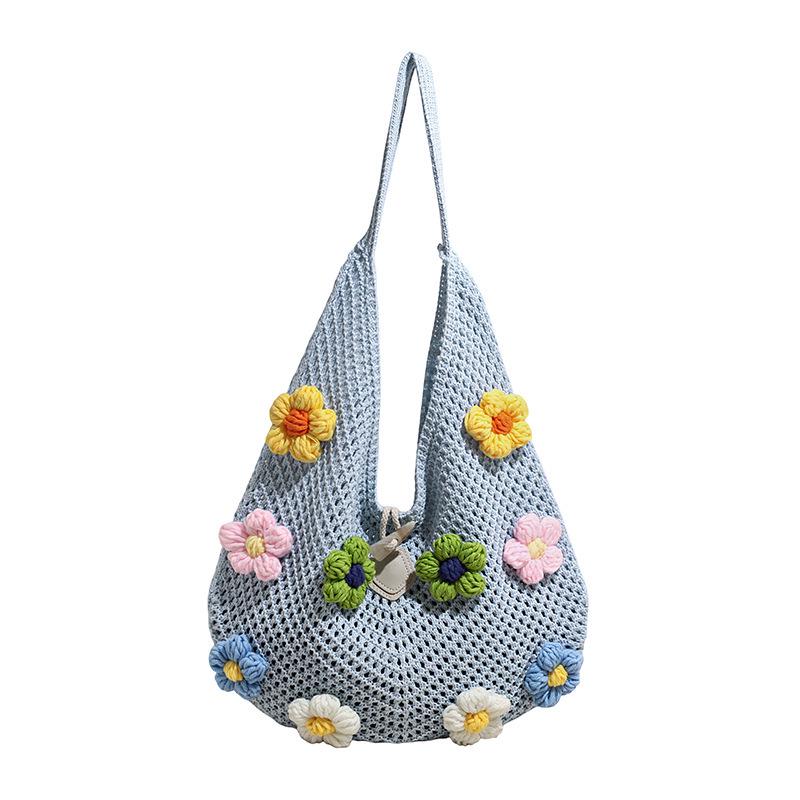 2026 Women's One-Shoulder Tote: Large Capacity, Three-Dimensional Floral Hollow Woven Design