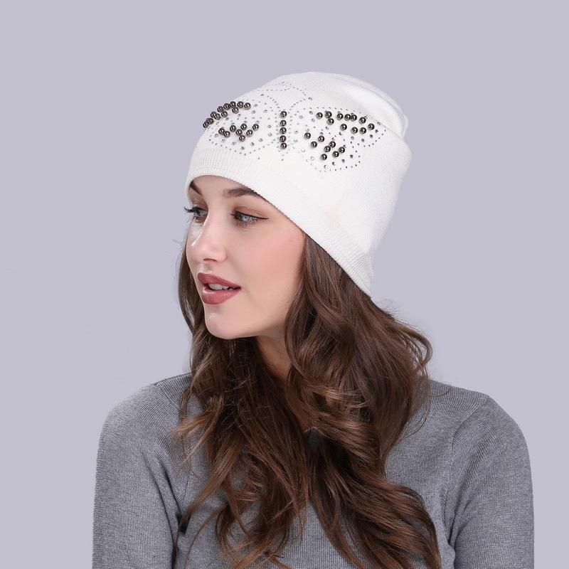 Lady Wool Knitted Hat Girls Cashmere Winter Warm Hat Female Knit Skullies Beanies Hats Knitted Cap Adjustable Solid Color B-9440